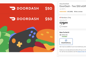 Discounted DoorDash Gift Cards: $100 for $79.99 at Costco.com