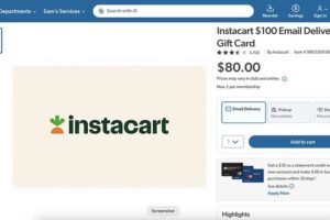 Discounted Instacart Gift Cards: $100 for $80 at Samsclub.com
